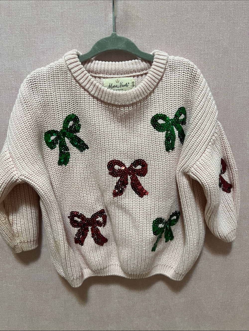 Marie Nicole 2XS Sweet Christmas Bows Oversized Sweater (12/18mos)